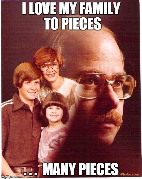 Vengeance Dad Meme | I LOVE MY FAMILY TO PIECES . . .  MANY PIECES | image tagged in memes,vengeance dad | made w/ Imgflip meme maker
