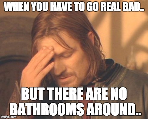 Frustrated Boromir Meme | WHEN YOU HAVE TO GO REAL BAD.. BUT THERE ARE NO BATHROOMS AROUND.. | image tagged in memes,frustrated boromir | made w/ Imgflip meme maker