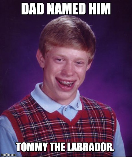 Bad Luck Brian Meme | DAD NAMED HIM TOMMY THE LABRADOR. | image tagged in memes,bad luck brian | made w/ Imgflip meme maker