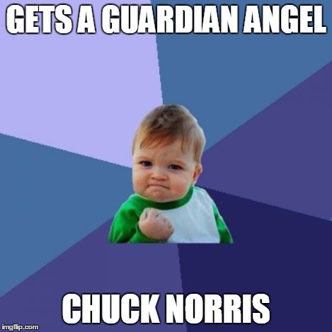 Success Kid Meme | GETS A GUARDIAN ANGEL CHUCK NORRIS | image tagged in memes,success kid | made w/ Imgflip meme maker