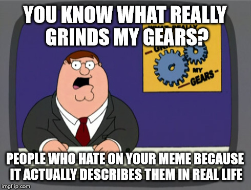 Peter Griffin News | YOU KNOW WHAT REALLY GRINDS MY GEARS? PEOPLE WHO HATE ON YOUR MEME BECAUSE IT ACTUALLY DESCRIBES THEM IN REAL LIFE | image tagged in memes,peter griffin news | made w/ Imgflip meme maker