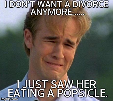 1990s First World Problems | I DON'T WANT A DIVORCE ANYMORE...... I JUST SAW HER EATING A POPSICLE. | image tagged in memes,1990s first world problems | made w/ Imgflip meme maker