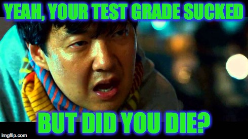 YEAH, YOUR TEST GRADE SUCKED BUT DID YOU DIE? | image tagged in chow | made w/ Imgflip meme maker