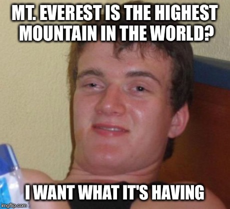 10 Guy Meme | MT. EVEREST IS THE HIGHEST MOUNTAIN IN THE WORLD? I WANT WHAT IT'S HAVING | image tagged in memes,10 guy | made w/ Imgflip meme maker