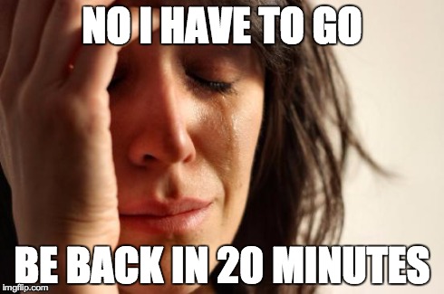 First World Problems Meme | NO I HAVE TO GO BE BACK IN 20 MINUTES | image tagged in memes,first world problems | made w/ Imgflip meme maker