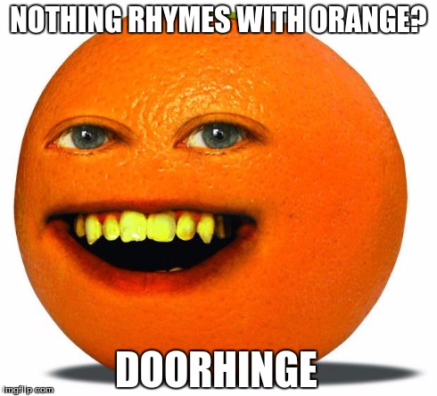 Annoying Orange | NOTHING RHYMES WITH ORANGE? DOORHINGE | image tagged in annoying orange | made w/ Imgflip meme maker