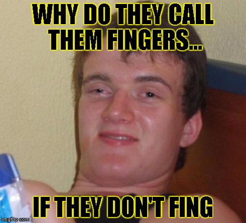 10 Guy Meme | WHY DO THEY CALL THEM FINGERS... IF THEY DON'T FING | image tagged in memes,10 guy | made w/ Imgflip meme maker
