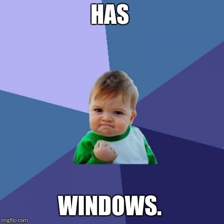 Success Kid Meme | HAS WINDOWS. | image tagged in memes,success kid | made w/ Imgflip meme maker