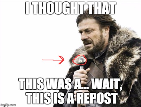 Brace Yourselves X is Coming | I THOUGHT THAT THIS WAS A... WAIT, THIS IS A REPOST | image tagged in memes,brace yourselves x is coming | made w/ Imgflip meme maker