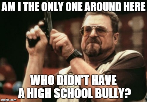 Am I The Only One Around Here Meme | AM I THE ONLY ONE AROUND HERE WHO DIDN'T HAVE A HIGH SCHOOL BULLY? | image tagged in memes,am i the only one around here | made w/ Imgflip meme maker