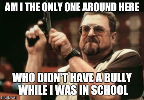 Am I The Only One Around Here Meme | AM I THE ONLY ONE AROUND HERE WHO DIDN'T HAVE A BULLY WHILE I WAS IN SCHOOL | image tagged in memes,am i the only one around here | made w/ Imgflip meme maker