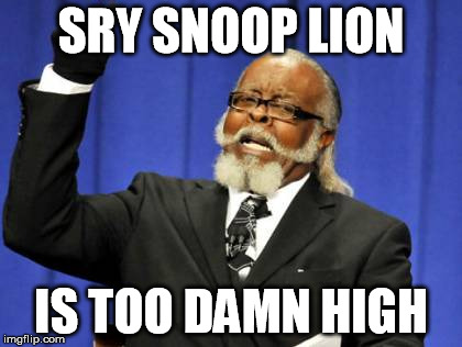 SRY SNOOP LION IS TOO DAMN HIGH | image tagged in memes,too damn high | made w/ Imgflip meme maker