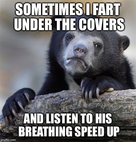 Confession Bear | SOMETIMES I FART UNDER THE COVERS AND LISTEN TO HIS BREATHING SPEED UP | image tagged in memes,confession bear,AdviceAnimals | made w/ Imgflip meme maker
