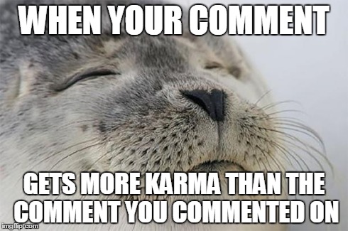 Satisfied Seal | WHEN YOUR COMMENT GETS MORE KARMA THAN THE COMMENT YOU COMMENTED ON | image tagged in memes,satisfied seal,AdviceAnimals | made w/ Imgflip meme maker