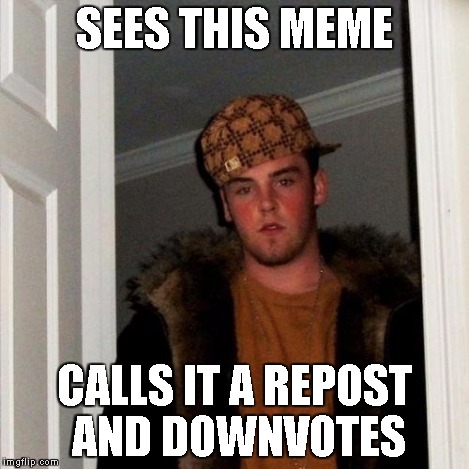 Scumbag Steve Meme | SEES THIS MEME CALLS IT A REPOST AND DOWNVOTES | image tagged in memes,scumbag steve | made w/ Imgflip meme maker
