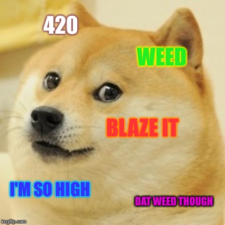 Doge | 420 WEED BLAZE IT I'M SO HIGH DAT WEED THOUGH | image tagged in memes,doge | made w/ Imgflip meme maker