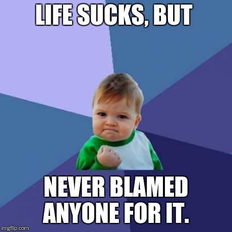 Success Kid Meme | LIFE SUCKS, BUT NEVER BLAMED ANYONE FOR IT. | image tagged in memes,success kid | made w/ Imgflip meme maker