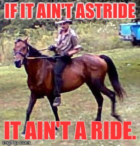 IF IT AIN'T ASTRIDE IT AIN'T A RIDE. | image tagged in hobby | made w/ Imgflip meme maker