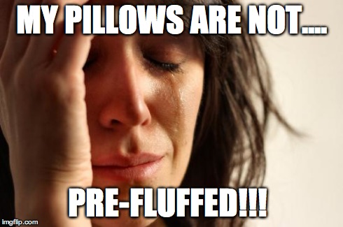 My pillows!.... | MY PILLOWS ARE NOT.... PRE-FLUFFED!!! | image tagged in memes,first world problems | made w/ Imgflip meme maker
