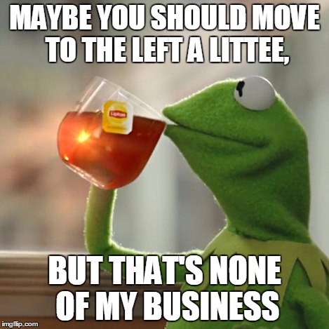 But That's None Of My Business Meme | MAYBE YOU SHOULD MOVE TO THE LEFT A LITTEE, BUT THAT'S NONE OF MY BUSINESS | image tagged in memes,but thats none of my business,kermit the frog | made w/ Imgflip meme maker