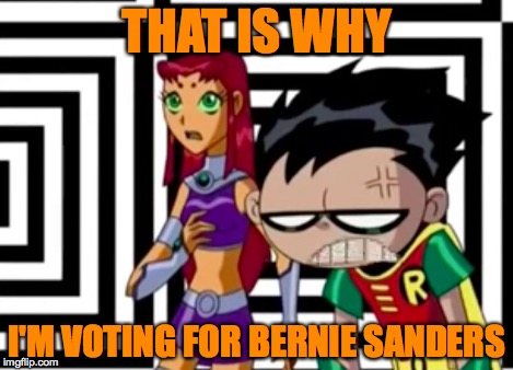 Disappointed Robin | THAT IS WHY I'M VOTING FOR BERNIE SANDERS | image tagged in disappointed robin | made w/ Imgflip meme maker