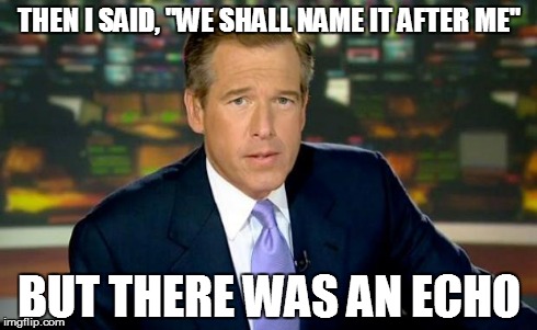 Brian Williams Was There Meme | THEN I SAID, "WE SHALL NAME IT AFTER ME" BUT THERE WAS AN ECHO | image tagged in memes,brian williams was there | made w/ Imgflip meme maker