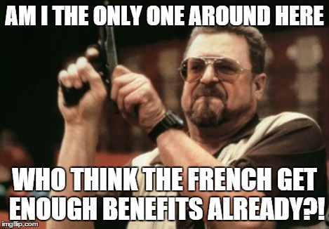 Am I The Only One Around Here Meme | AM I THE ONLY ONE AROUND HERE WHO THINK THE FRENCH GET ENOUGH BENEFITS ALREADY?! | image tagged in memes,am i the only one around here | made w/ Imgflip meme maker