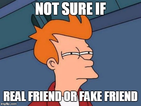 Futurama Fry | NOT SURE IF REAL FRIEND OR FAKE FRIEND | image tagged in memes,futurama fry | made w/ Imgflip meme maker