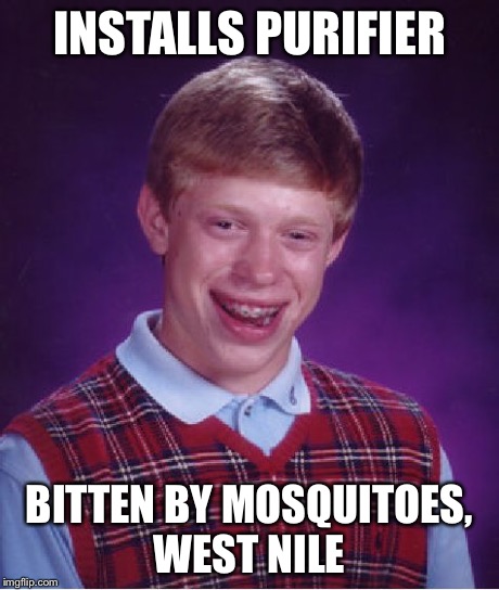 Bad Luck Brian Meme | INSTALLS PURIFIER BITTEN BY MOSQUITOES, WEST NILE | image tagged in memes,bad luck brian | made w/ Imgflip meme maker