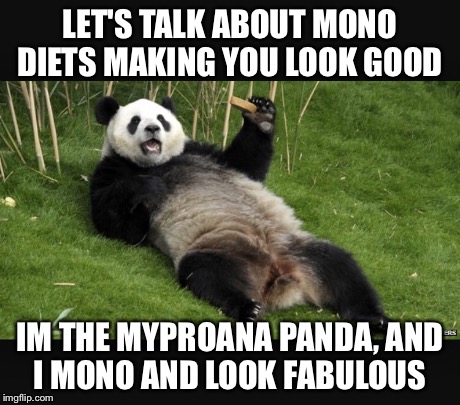 LET'S TALK ABOUT MONO DIETS MAKING YOU LOOK GOOD IM THE MYPROANA PANDA, AND I MONO AND LOOK FABULOUS | made w/ Imgflip meme maker
