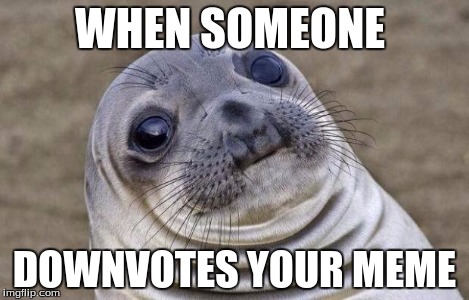 Awkward Moment Sealion Meme | WHEN SOMEONE DOWNVOTES YOUR MEME | image tagged in memes,awkward moment sealion | made w/ Imgflip meme maker