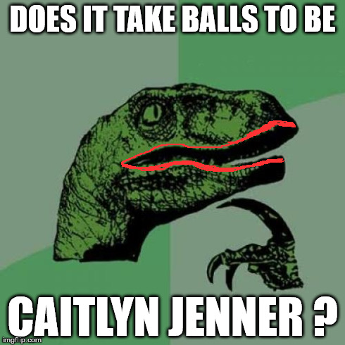 Philosoraptor | DOES IT TAKE BALLS TO BE CAITLYN JENNER ? | image tagged in memes,philosoraptor,caitlyn jenner | made w/ Imgflip meme maker