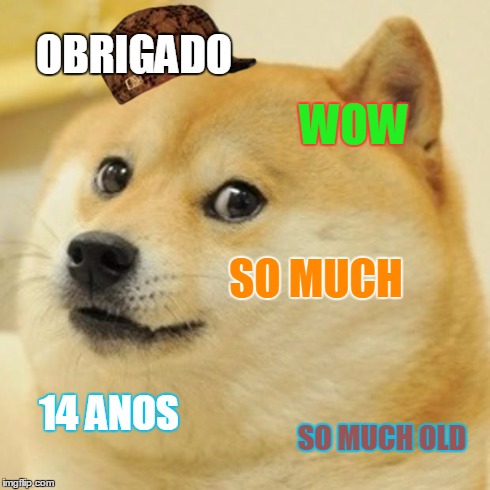 Doge | OBRIGADO WOW SO MUCH 14 ANOS SO MUCH OLD | image tagged in memes,doge,scumbag | made w/ Imgflip meme maker