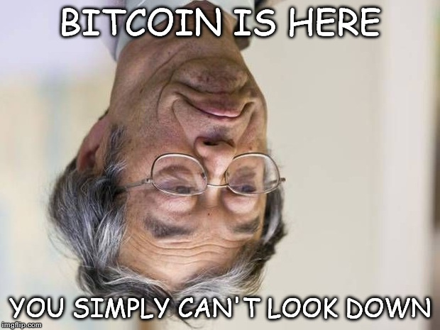 Not Nakamoto Meme | BITCOIN IS HERE YOU SIMPLY CAN'T LOOK DOWN | image tagged in not nakamoto meme | made w/ Imgflip meme maker