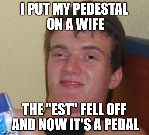 10 Guy Meme | I PUT MY PEDESTAL ON A WIFE THE "EST" FELL OFF AND NOW IT'S A PEDAL | image tagged in memes,10 guy | made w/ Imgflip meme maker