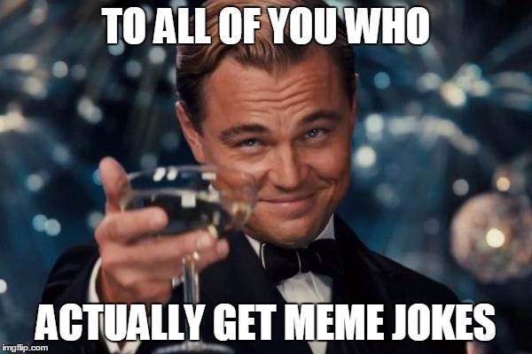 Leonardo Dicaprio Cheers | TO ALL OF YOU WHO ACTUALLY GET MEME JOKES | image tagged in memes,leonardo dicaprio cheers | made w/ Imgflip meme maker