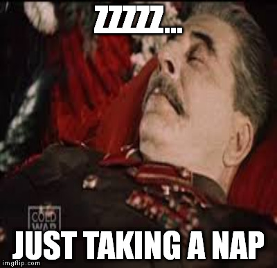 STALIN TAKING A NAP | ZZZZZ... JUST TAKING A NAP | image tagged in memes,stalin | made w/ Imgflip meme maker