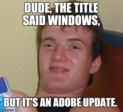 10 Guy Meme | DUDE, THE TITLE SAID WINDOWS, BUT IT'S AN ADOBE UPDATE. | image tagged in memes,10 guy | made w/ Imgflip meme maker