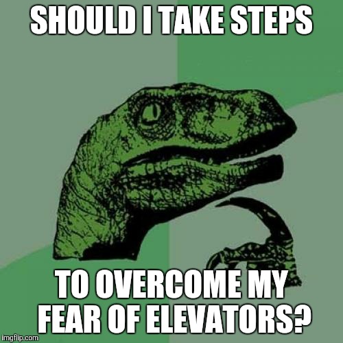 Philosoraptor Meme | SHOULD I TAKE STEPS TO OVERCOME MY FEAR OF ELEVATORS? | image tagged in memes,philosoraptor | made w/ Imgflip meme maker