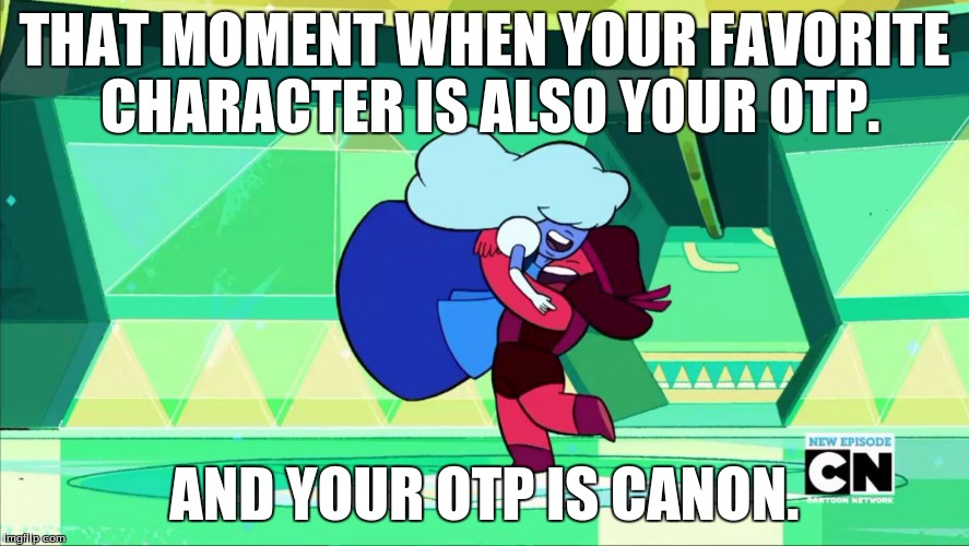 THAT MOMENT WHEN YOUR FAVORITE CHARACTER IS ALSO YOUR OTP. AND YOUR OTP IS CANON. | image tagged in sapphire and ruby | made w/ Imgflip meme maker