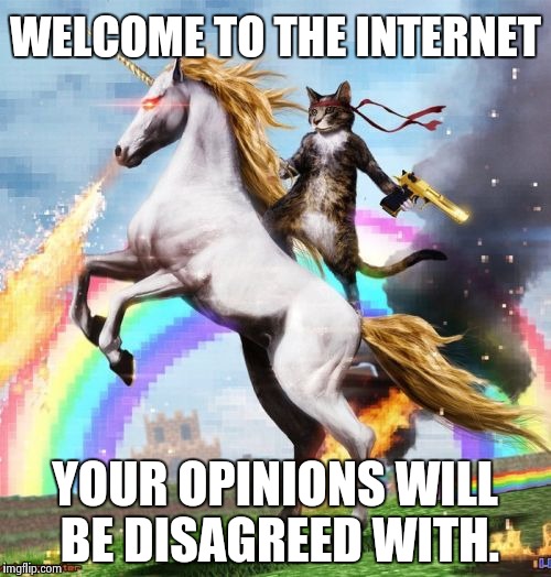In Case You Are New | WELCOME TO THE INTERNET YOUR OPINIONS WILL BE DISAGREED WITH. | image tagged in memes,welcome to the internets,AdviceAnimals | made w/ Imgflip meme maker
