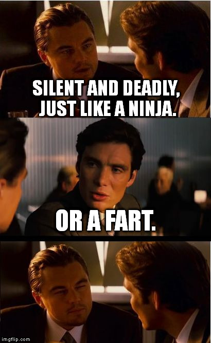 Inception Meme | SILENT AND DEADLY, JUST LIKE A NINJA. OR A FART. | image tagged in memes,inception | made w/ Imgflip meme maker