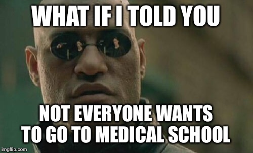 Matrix Morpheus Meme | WHAT IF I TOLD YOU NOT EVERYONE WANTS TO GO TO MEDICAL SCHOOL | image tagged in memes,matrix morpheus,nursing | made w/ Imgflip meme maker
