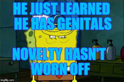 Don't You Squidward Meme | HE JUST LEARNED HE HAS GENITALS NOVELTY HASN'T WORN OFF | image tagged in memes,dont you squidward | made w/ Imgflip meme maker