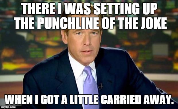 Brian Williams Was There Meme | THERE I WAS SETTING UP THE PUNCHLINE OF THE JOKE WHEN I GOT A LITTLE CARRIED AWAY. | image tagged in memes,brian williams was there | made w/ Imgflip meme maker