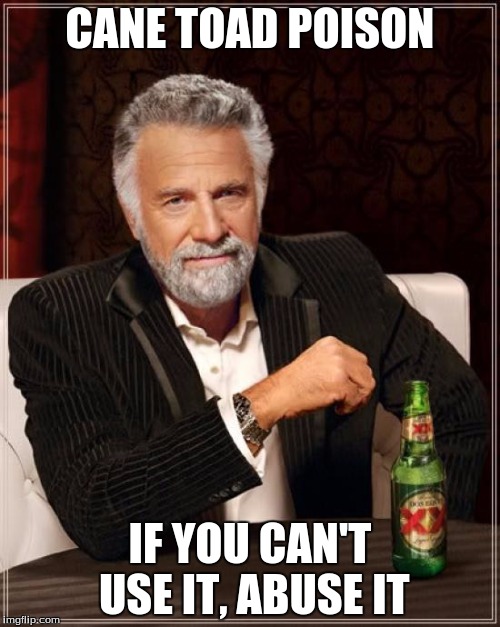 The Most Interesting Man In The World Meme | CANE TOAD POISON IF YOU CAN'T USE IT, ABUSE IT | image tagged in memes,the most interesting man in the world | made w/ Imgflip meme maker