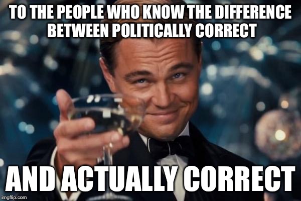 Honestly, "politically correct" is just a twisted version of what's in the Bible (Atheists are going to comment, I guarantee it) | TO THE PEOPLE WHO KNOW THE DIFFERENCE BETWEEN POLITICALLY CORRECT AND ACTUALLY CORRECT | image tagged in memes,leonardo dicaprio cheers | made w/ Imgflip meme maker