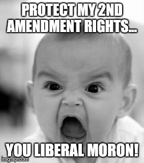 Angry Baby | PROTECT MY 2ND AMENDMENT RIGHTS... YOU LIBERAL MORON! | image tagged in memes,angry baby | made w/ Imgflip meme maker