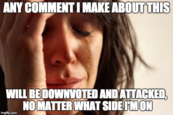 First World Problems Meme | ANY COMMENT I MAKE ABOUT THIS WILL BE DOWNVOTED AND ATTACKED, NO MATTER WHAT SIDE I'M ON | image tagged in memes,first world problems | made w/ Imgflip meme maker