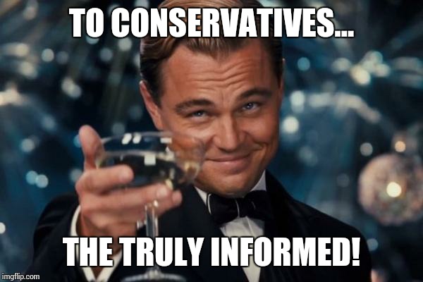 Leonardo Dicaprio Cheers Meme | TO CONSERVATIVES... THE TRULY INFORMED! | image tagged in memes,leonardo dicaprio cheers | made w/ Imgflip meme maker